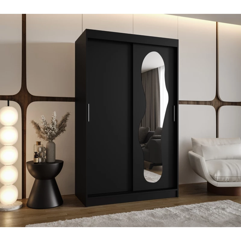 Šatní skříň 120 cm BEYZA se zrcadlem - černá