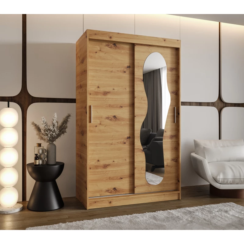 Šatní skříň 120 cm BEYZA se zrcadlem - dub artisan
