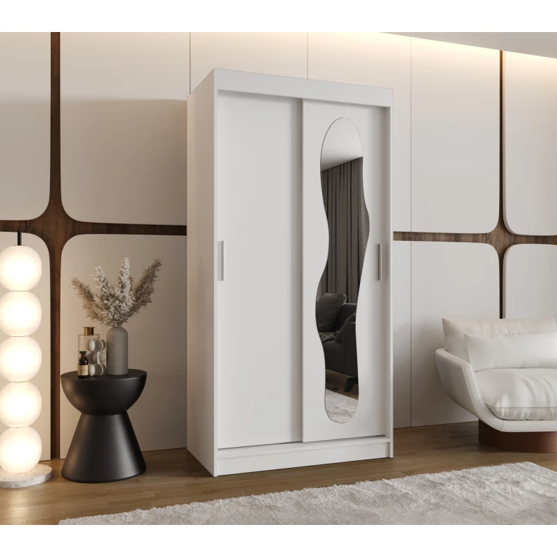 Šatní skříň 100 cm BEYZA se zrcadlem - bílá