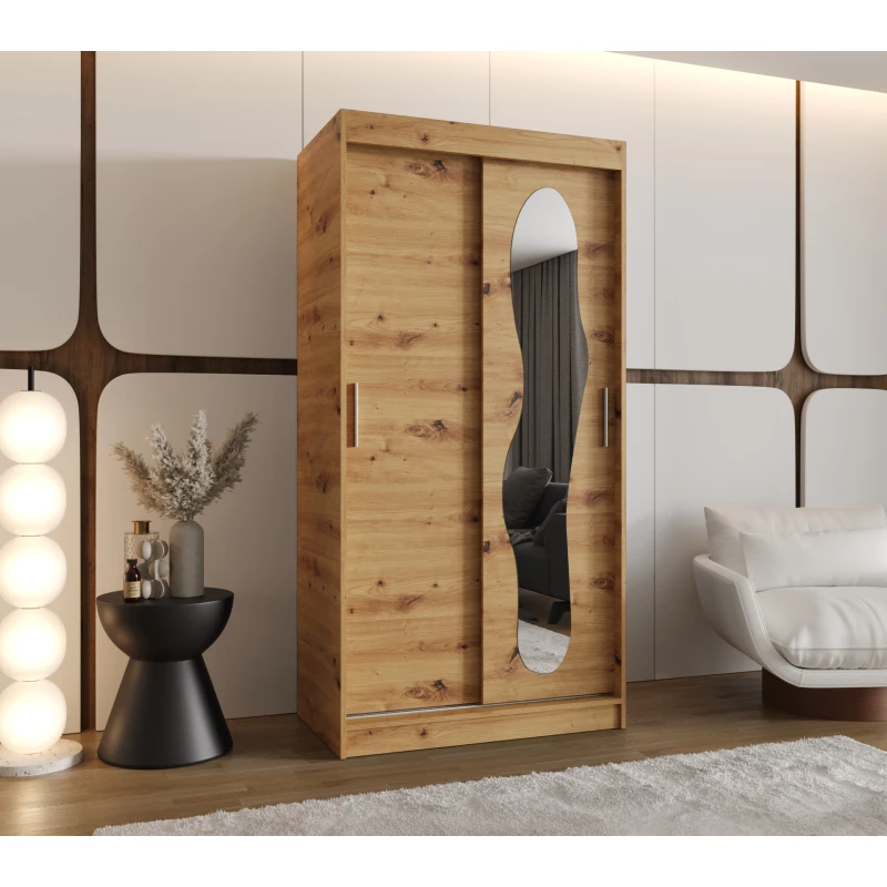 Šatní skříň 100 cm BEYZA se zrcadlem - dub artisan