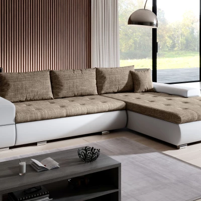 Sedací souprava s úložným prostorem EDERA - bílá / světle hnědá