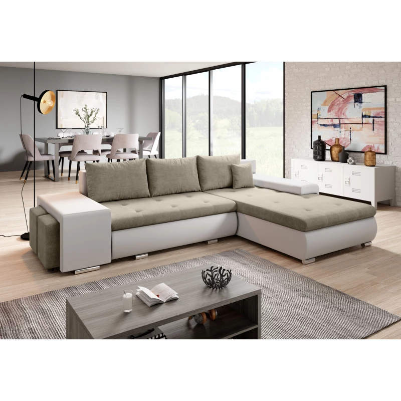 Sedací souprava s taburety EDERA MINI - bílá / béžová