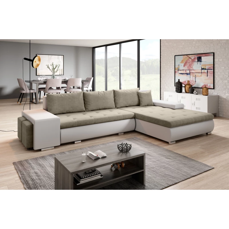 Rohová sedací souprava s taburety EDERA - bílá / béžová