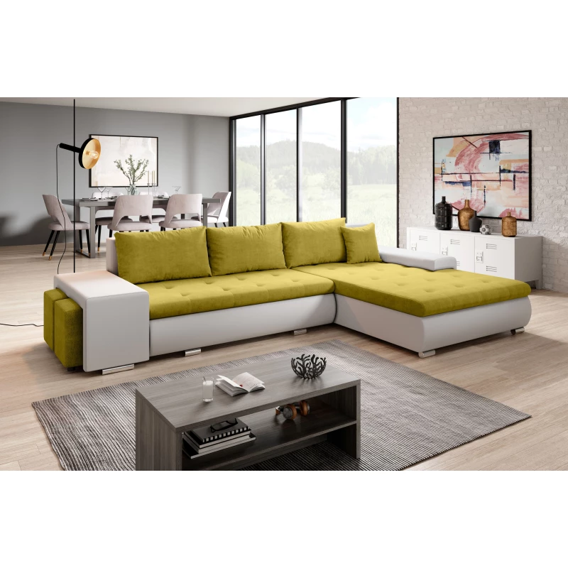 Rohová sedací souprava s taburety EDERA - bílá / žlutá