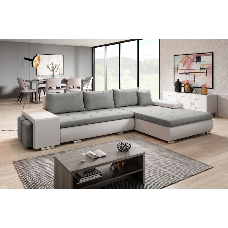 Rohová sedací souprava s taburety EDERA - bílá / světle šedá