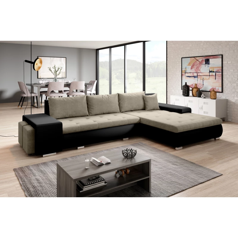 Rohová sedací souprava s taburety EDERA - černá / béžová