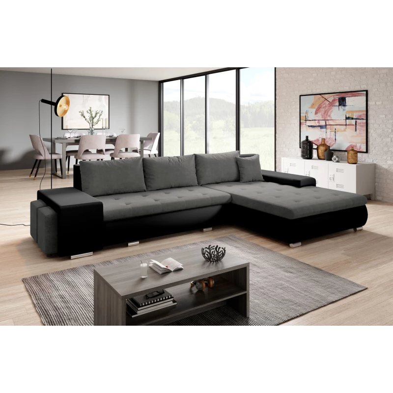 Rohová sedací souprava s taburety EDERA - černá / tmavě šedá