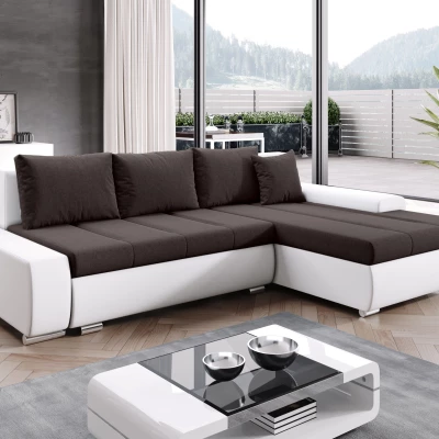 Sedací souprava s úložným prostorem CANDIDA - bílá / tmavě hnědá