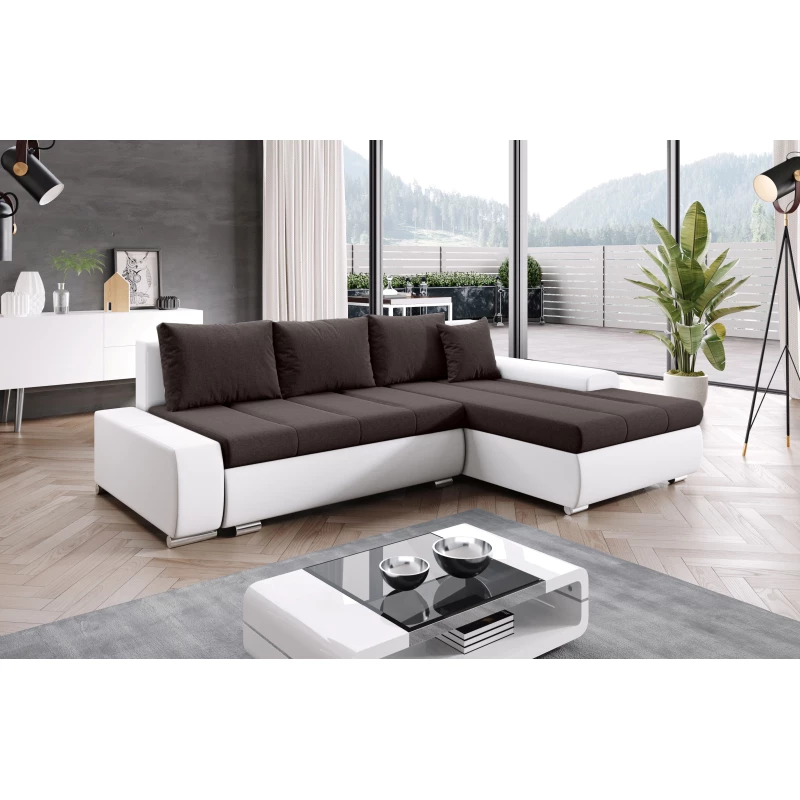 Sedací souprava s úložným prostorem CANDIDA - bílá / tmavě hnědá