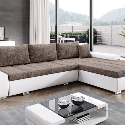 Rohová rozkládací sedačka CARLINA - bílá / hnědá