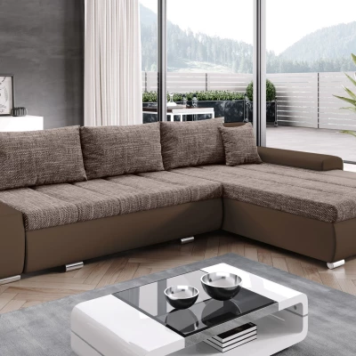 Rohová rozkládací sedačka CARLINA - tmavě hnědá / hnědá