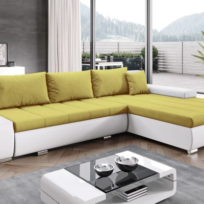 Rohová rozkládací sedačka CARLINA - bílá / žlutá