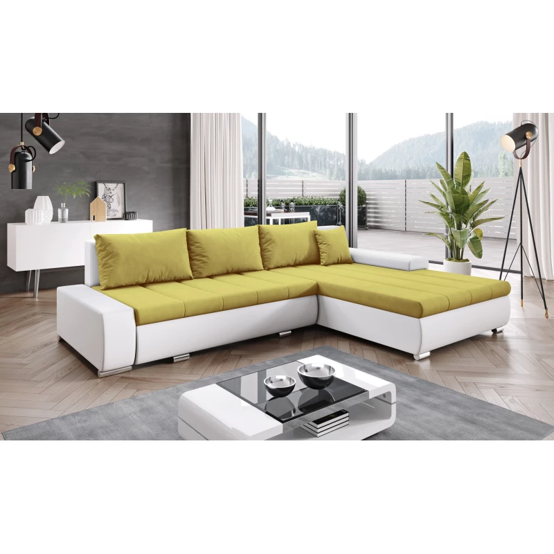 Rohová rozkládací sedačka CARLINA - bílá / žlutá