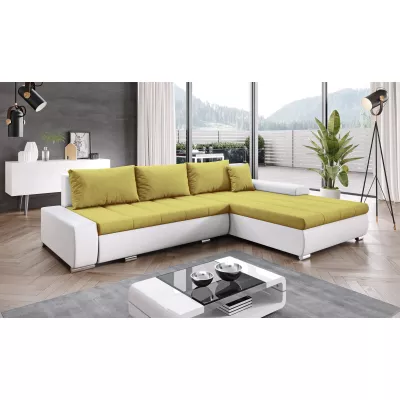 Rohová rozkládací sedačka CARLINA - bílá / žlutá