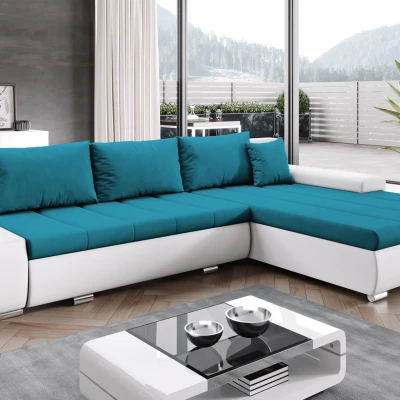 Rohová rozkládací sedačka CARLINA - bílá / modrá