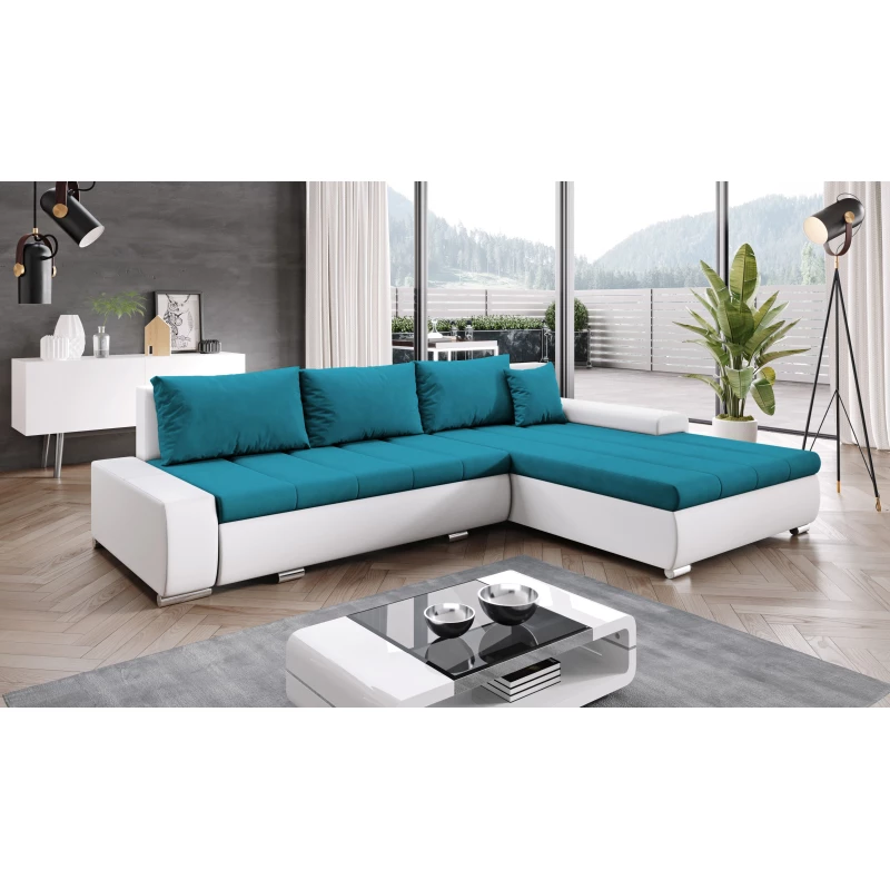 Rohová rozkládací sedačka CARLINA - bílá / modrá