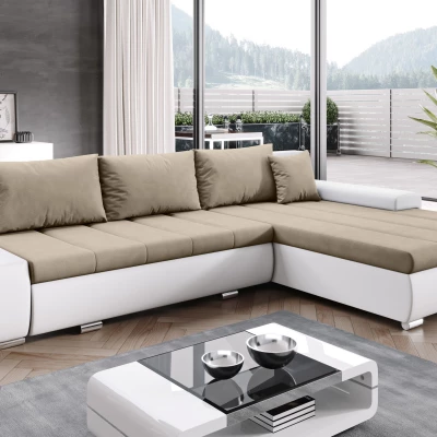 Rohová rozkládací sedačka CARLINA - bílá / světle hnědá