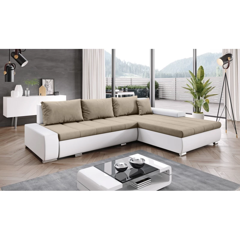 Rohová rozkládací sedačka CARLINA - bílá / světle hnědá