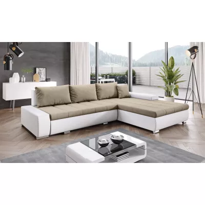 Rohová rozkládací sedačka CARLINA - bílá / světle hnědá