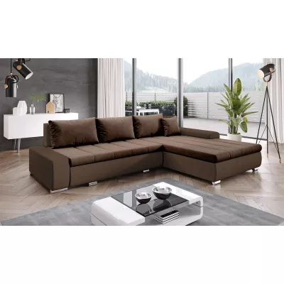 Rohová rozkládací sedačka CARLINA - tmavě hnědá / čokoládová