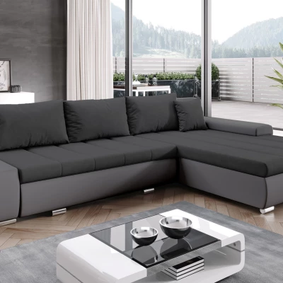 Rohová rozkládací sedačka CARLINA - tmavě šedá / černá