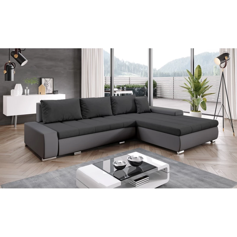 Rohová rozkládací sedačka CARLINA - tmavě šedá / černá