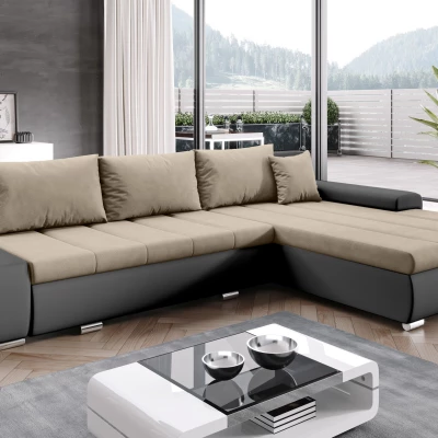 Rohová rozkládací sedačka CARLINA - černá / světle hnědá