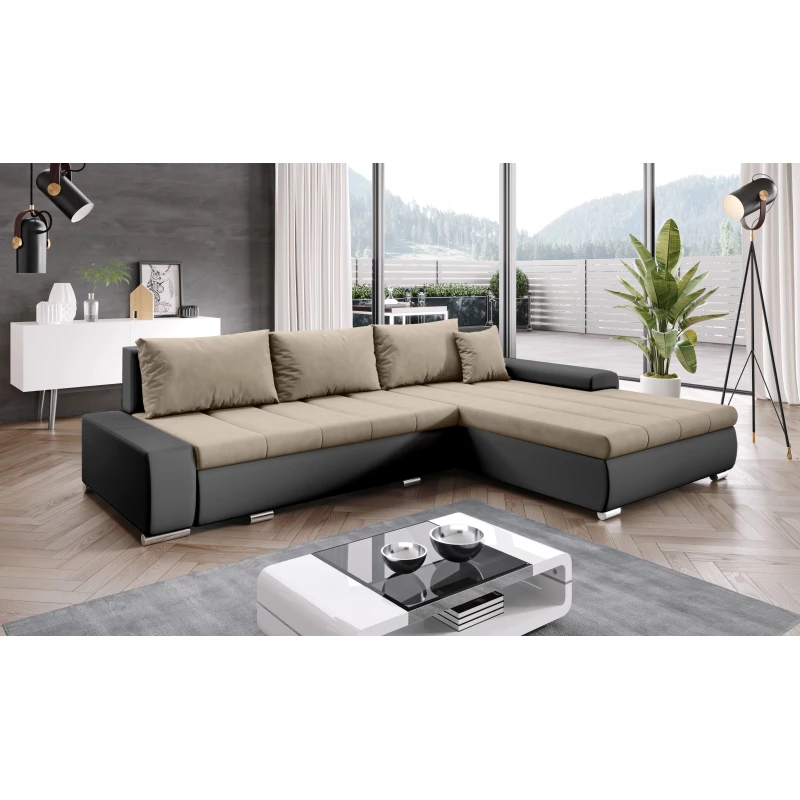 Rohová rozkládací sedačka CARLINA - černá / světle hnědá