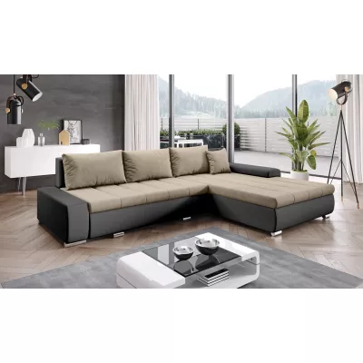 Rohová rozkládací sedačka CARLINA - černá / světle hnědá