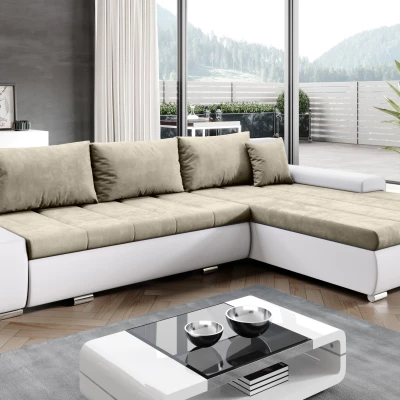 Rohová rozkládací sedačka CARLINA - bílá / béžová