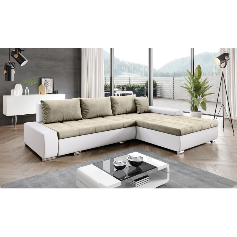 Rohová rozkládací sedačka CARLINA - bílá / béžová