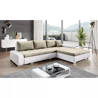 Rohová rozkládací sedačka CARLINA - bílá / béžová