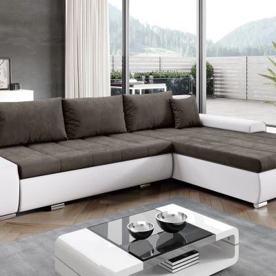 Rohová rozkládací sedačka CARLINA - bílá / tmavě hnědá