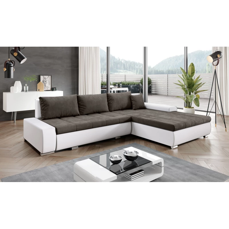 Rohová rozkládací sedačka CARLINA - bílá / tmavě hnědá