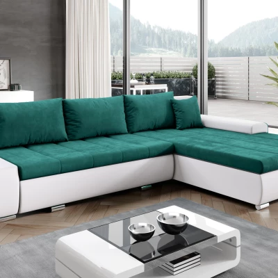 Rohová rozkládací sedačka CARLINA - bílá / zelená