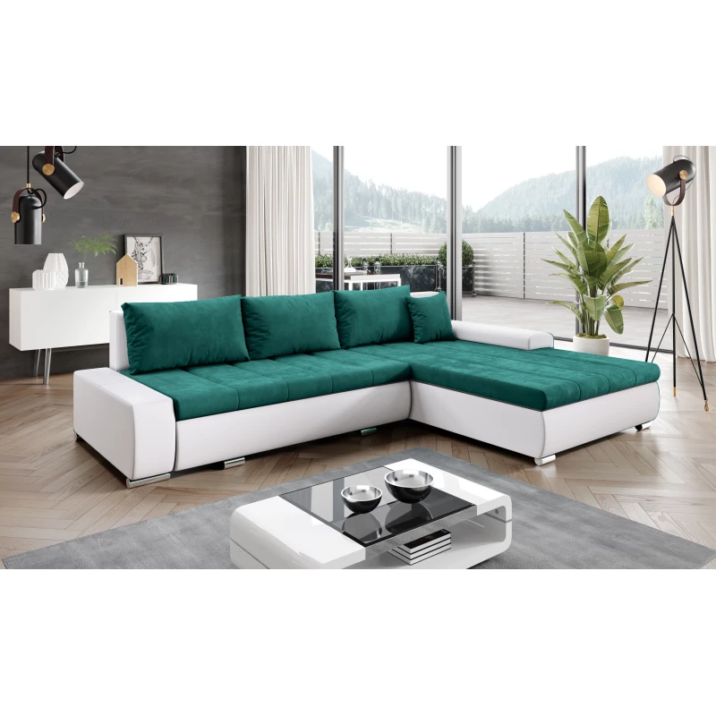 Rohová rozkládací sedačka CARLINA - bílá / zelená