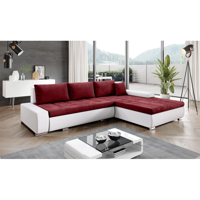 Rohová rozkládací sedačka CARLINA - bílá / červená