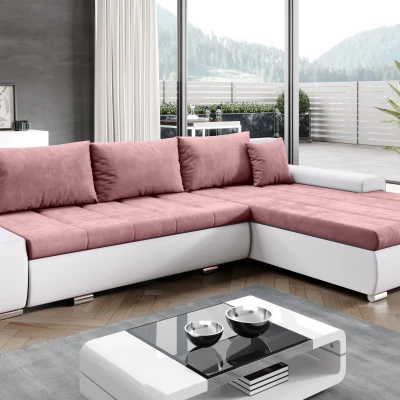Rohová rozkládací sedačka CARLINA - bílá / růžová