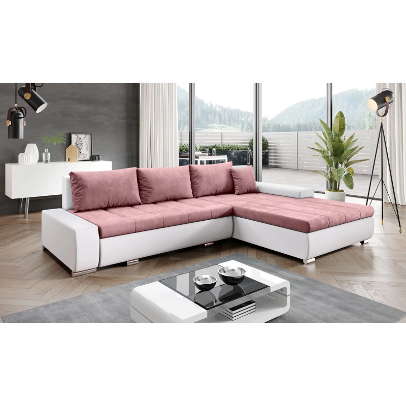 Rohová rozkládací sedačka CARLINA - bílá / růžová