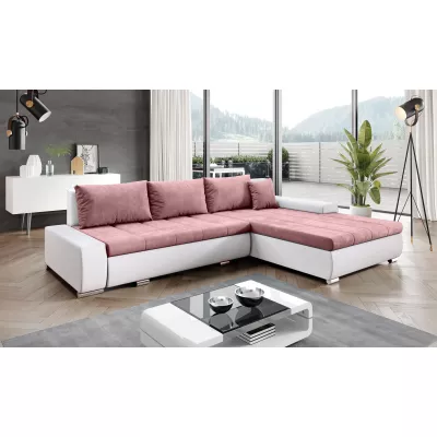 Rohová rozkládací sedačka CARLINA - bílá / růžová