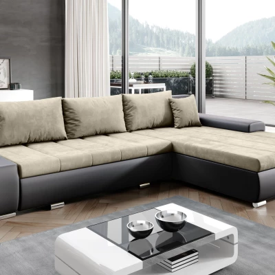 Rohová rozkládací sedačka CARLINA - černá / béžová