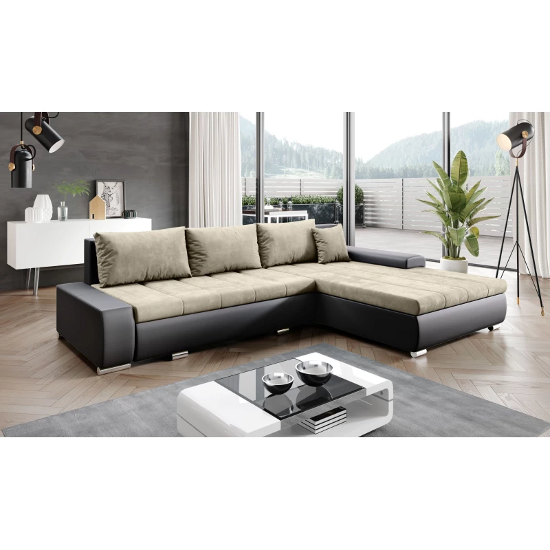 Rohová rozkládací sedačka CARLINA - černá / béžová