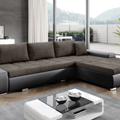 Rohová rozkládací sedačka CARLINA - černá / tmavě hnědá