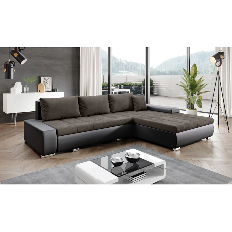 Rohová rozkládací sedačka CARLINA - černá / tmavě hnědá