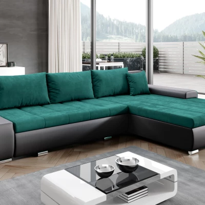 Rohová rozkládací sedačka CARLINA - černá / zelená