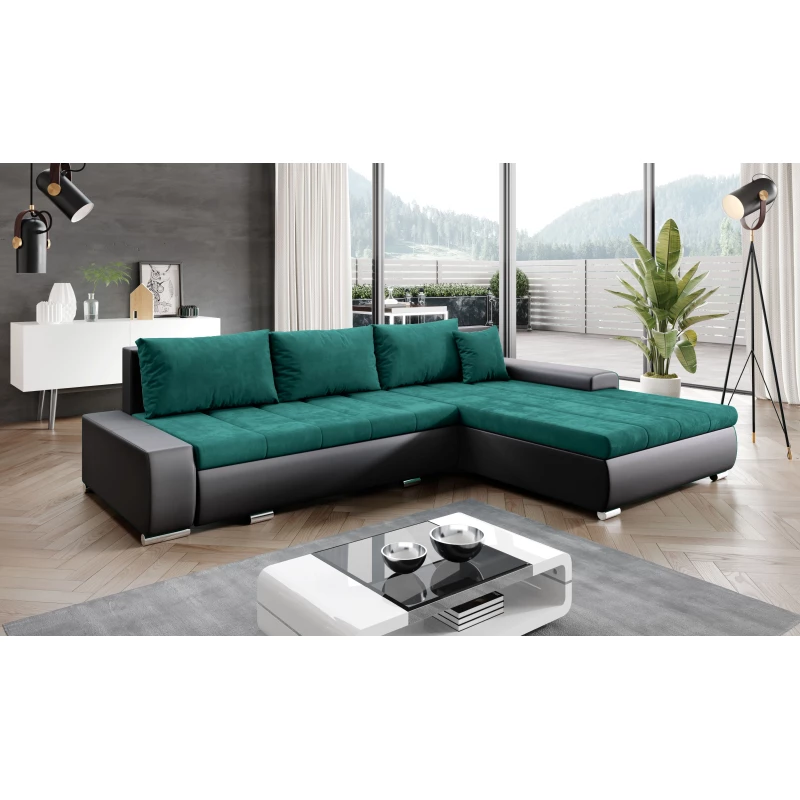Rohová rozkládací sedačka CARLINA - černá / zelená