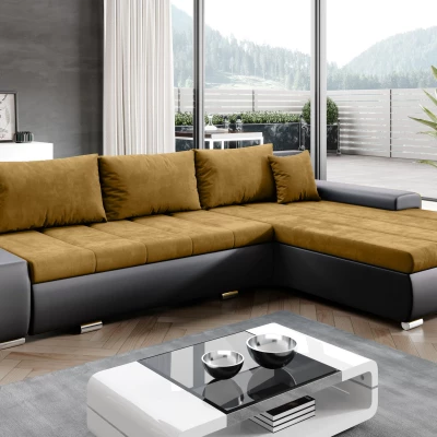 Rohová rozkládací sedačka CARLINA - černá / hořčicová