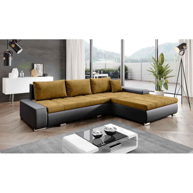 Rohová rozkládací sedačka CARLINA - černá / hořčicová