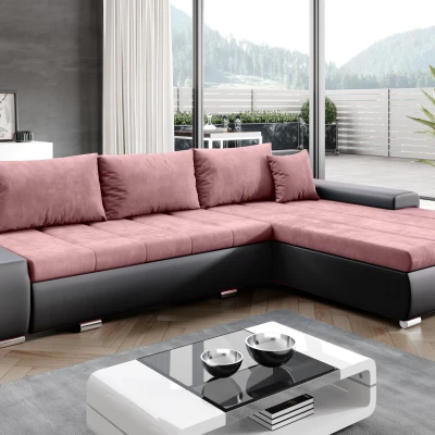 Rohová rozkládací sedačka CARLINA - černá / růžová