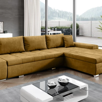 Rohová rozkládací sedačka CARLINA - hořčicová